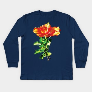 Hibiscus - Orange Hibiscus Kids Long Sleeve T-Shirt